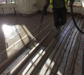 Retrofit in large house in Dalkey Co Dublin. Poured with LiteFlo Lightweight Flowing Screed, ideal for renovation projects where loading is an issue