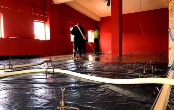 600m2 of CE Certified Alpha Hemihydrate screed_fast Floor Screed_Gym